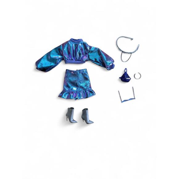 Barbie Deluxe Style Doll #7 Outfit Metallic Blue Top  Skirt Handbag Sunglasses - Picture 1 of 2
